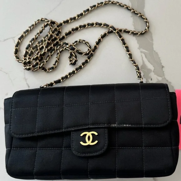 Chanel Black Satin Chocolate Bar Half Flip Mini - Picture 1 of 8
